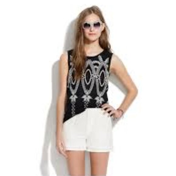 ✅ MADEWELL Oaxaca EMBROIDERED Tank BLACK AND WHITE SIZE SMALL - Picture 1 of 6